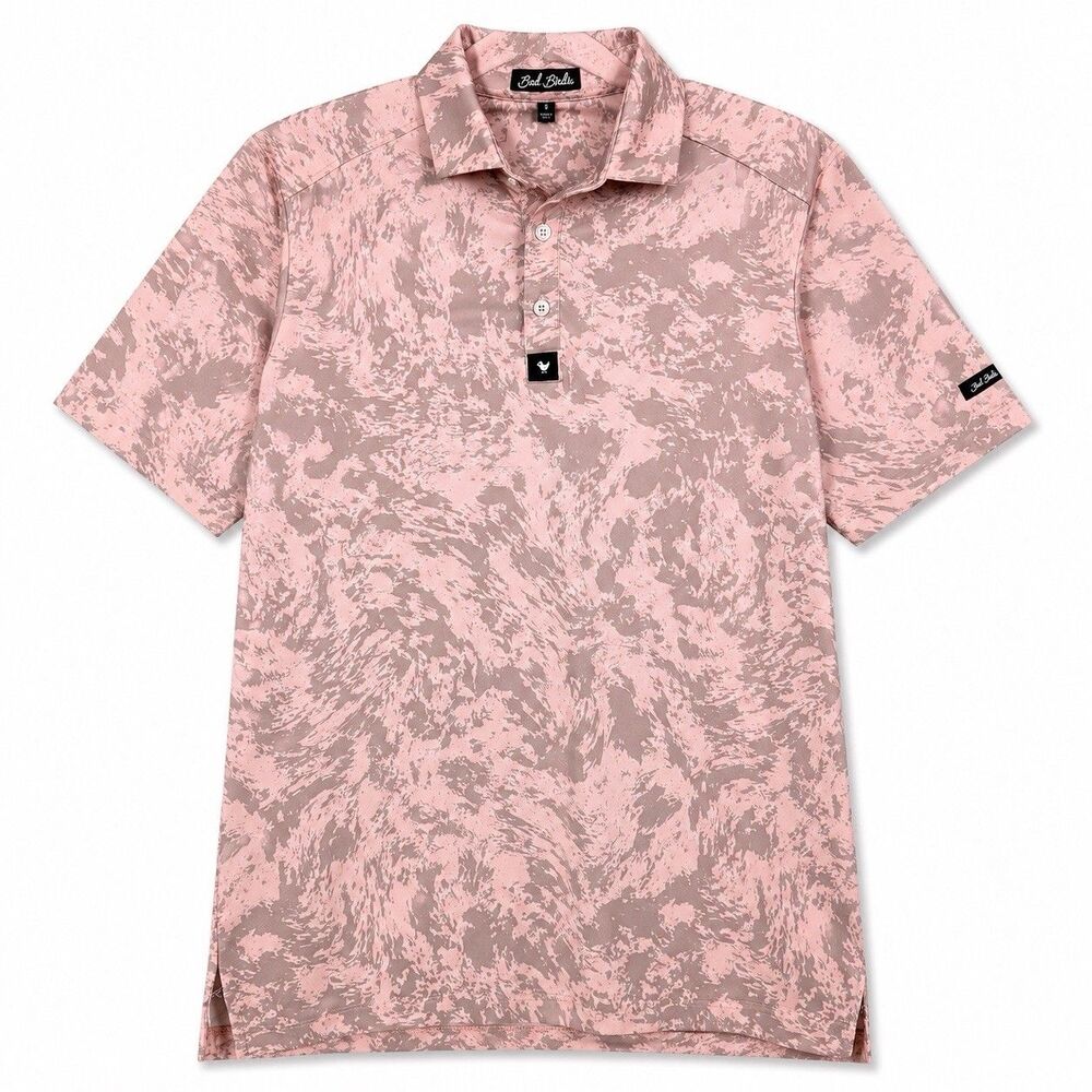 Bad Birdie Golf Polo Shirt Men Small Pink Camo Performance Stretch Short Sleeve